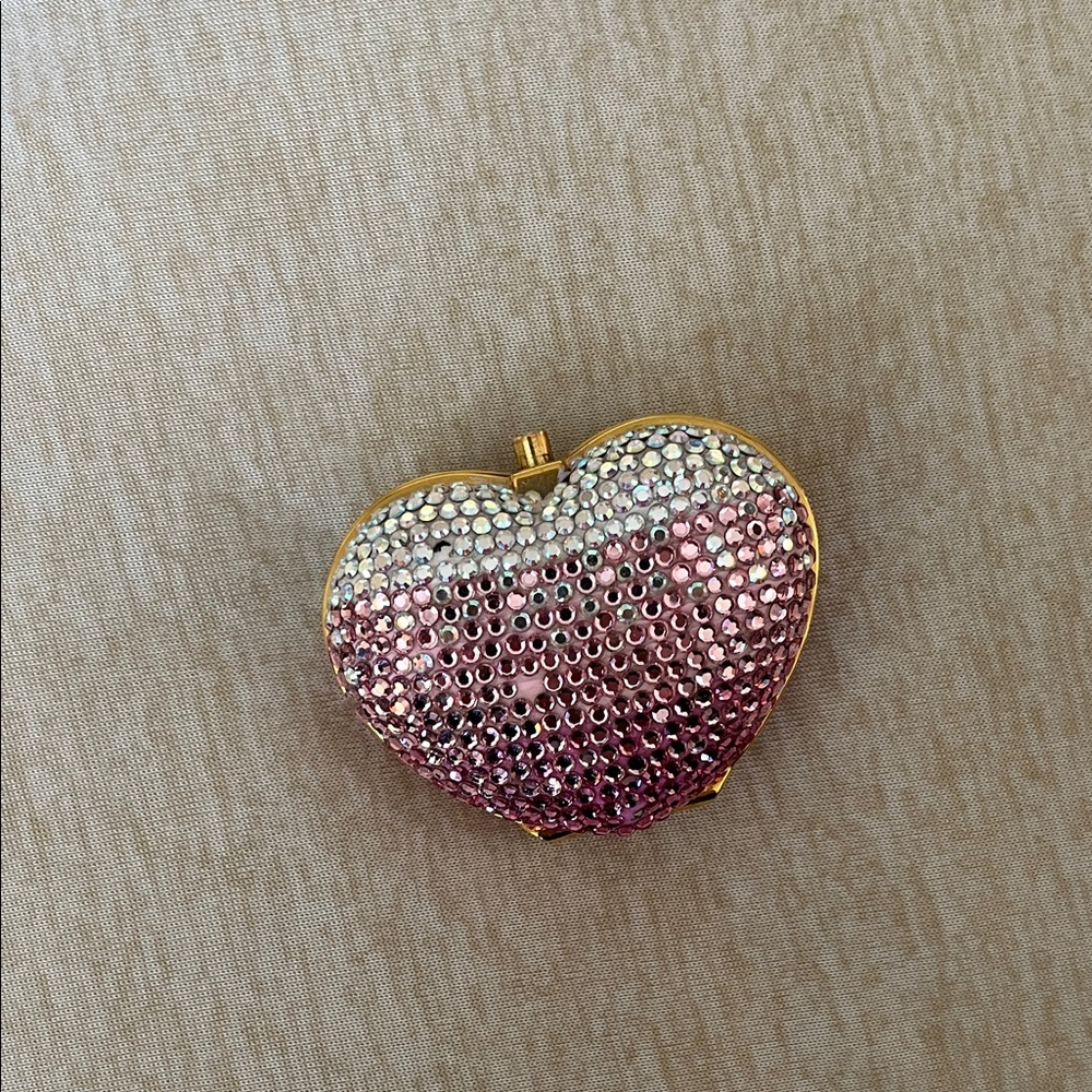 JUDITH LEIBER vintage Heart-Shaped Pink and Silver Sequin pill box